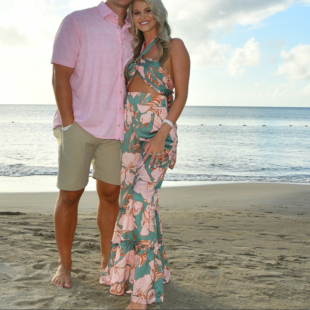 Beach two piece outfit halter top and ruffle bottoms